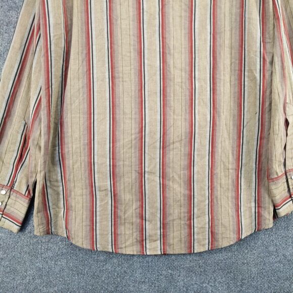 Bit & Bridle Mens Western Shirt Long Sleeve Pearl Snaps Striped SZ XL Brown Red - Picture 10 of 12